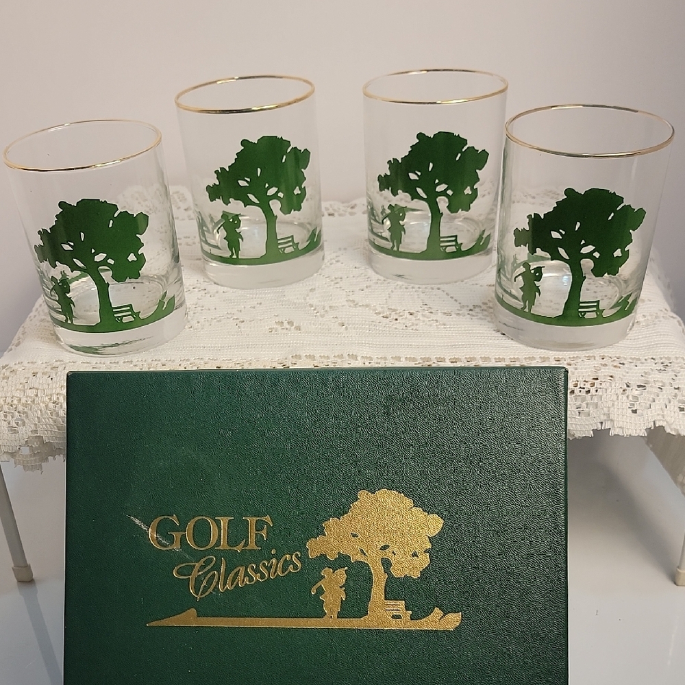 Golf Classics Green and Gold Glass Set